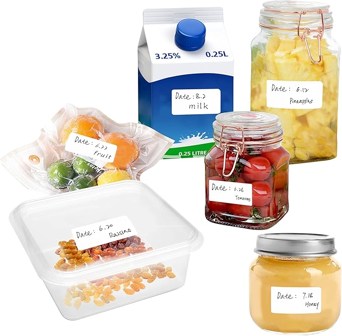300 Removable Blank Food Labels, Water/Oil/Tear Resistant with Perforation Line for Freezer Food Containers Jars Pantry Organization (Each Measures 1” x 2”)