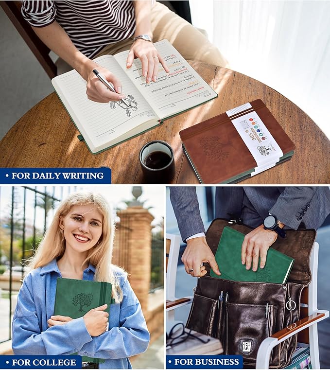 A5 Lined Journal Notebook - 365 Page Leather Journals for Writing Women & Men,Hardcover Notebook with 100Gsm Thick Pages,Daily Diary for Travel, Work,School,Note Taking,College Ruled (5.9" x 8.5")