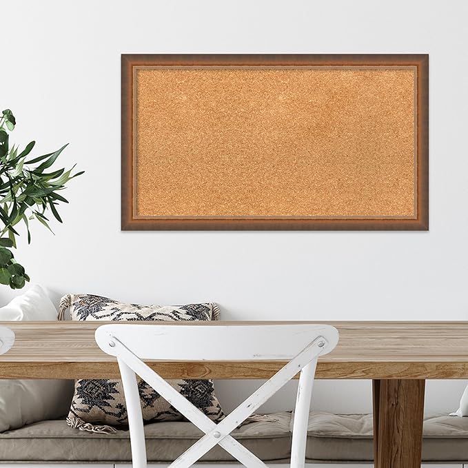 Amanti Art Natural Cork Board for Wall, 16x28 Vision Board with Bronze Frame, Medium Corkboard Office Decor for Home Organization, Modern Corkboard Pinboard to Display Items for Home Organization in