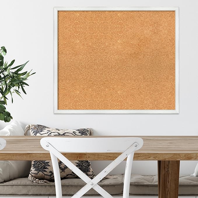 Amanti Art Natural Cork Board for Wall, 23x27 Vision Board with White Frame, Medium Corkboard Office Decor for Home Organization, Country Rustic Corkboard Pinboard to Display Items for Home