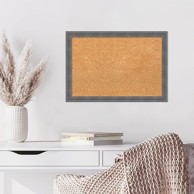 Amanti Art Natural Cork Board for Wall, 18x26 Vision Board with Blue Wood Frame, Medium Corkboard Office Decor for Home Organization, Rustic Farmhouse Corkboard Pinboard to display items for home