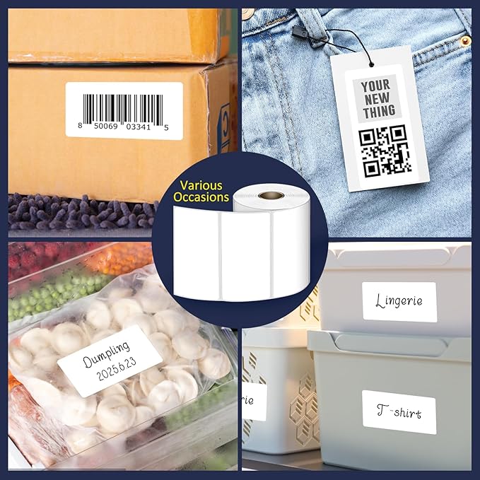 L LIKED 4" x 2" Direct Thermal Labels, Permanent Adhesive Barcode Shipping Labels & Compatible with Rollo, Zebra and Other Desktop Printers (1 Roll, 750 Labels)