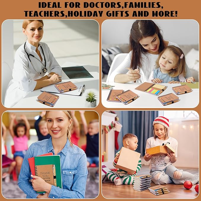 30 Sets Employee Appreciation Gifts Bulk Inspirational Spiral Notebooks with Sticky Notes Motivational Journals Ballpoint Pens Thank You Gifts for Teacher Nurse Coworker (30, Thank)