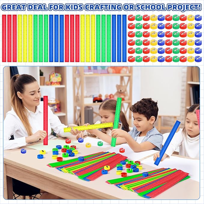 100 Pcs Plastic Rulers and 100 Pcs Mini Round Manual Pencil Sharpener Bulk, 4 Assorted Colors Pocket Sized Pencil Sharpeners Colorful Straight Ruler Back to School Supplies for Kids (Novel,12 Inch)