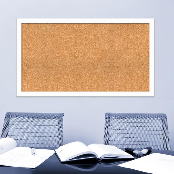 Amanti Art Natural Cork Board for Wall, 31x55 Vision Board with White Frame, Oversize Corkboard Office Decor for Home Organization, Casual Corkboard Pinboard to Display Items for Home Organization in