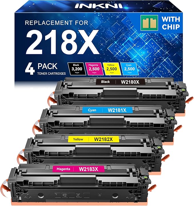 218X Toner Cartridges 4 Pack (with Chip) 3301fdw Replacement for HP 218X 218A Work for HP Color Laserjet Pro MFP 3301fdw 3201dw 3301sdw 3301cdw Printer High Yield Ink W2180X W2180A (4 Pack, B/C/Y/M)