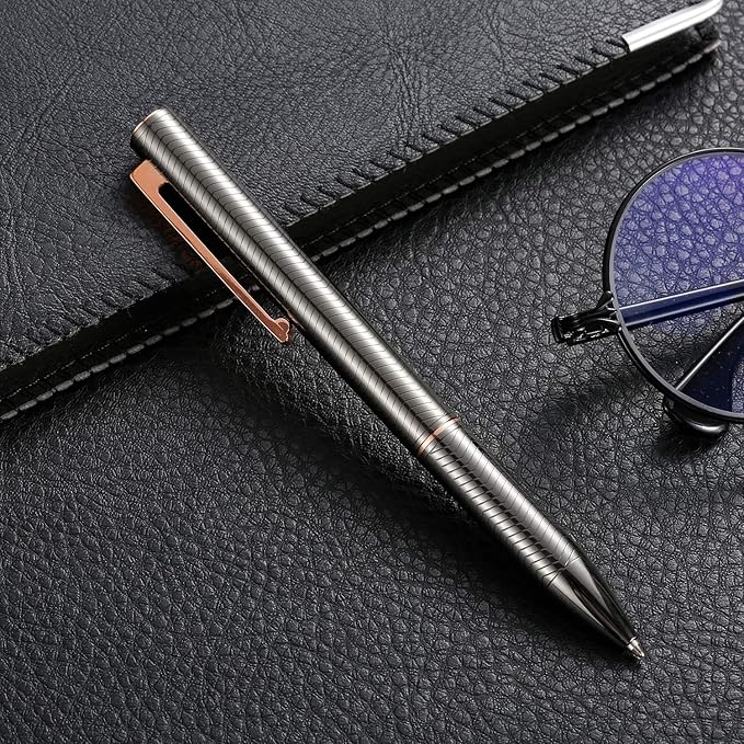 Ballpoint Pen with Gift Box for Men Women,Luxury Stainless Steel Retractable Pen Executive Home Office Use, and 2 Extra Refills Black Ink 1.0mm B2 (Gray)