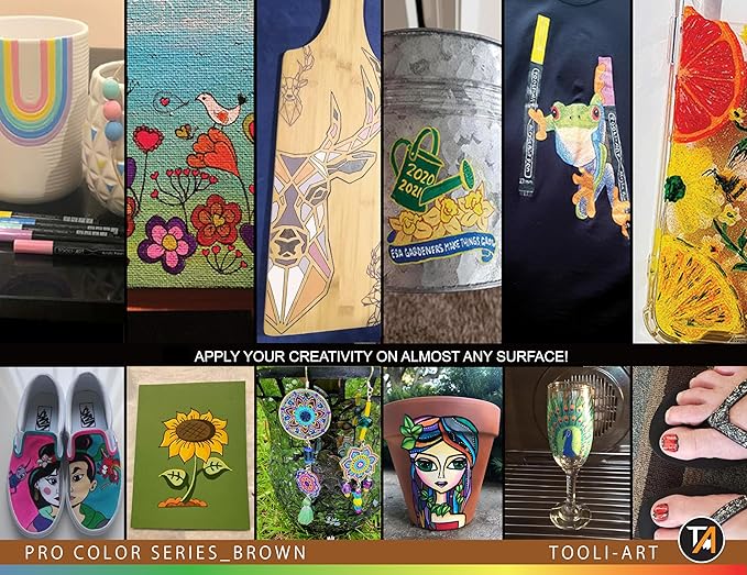 Acrylic Paint Pens 22 Brown Tones Assorted Pro Color Series Markers Set 0.7mm Extra Fine Tip for Rock Painting, Glass, Mugs, Wood, Metal, Canvas, Projects, Non Toxic, Waterbased, Quick Drying