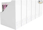 BLU MONACO Set of 6 Foldable White Magazine File Holders | Vertical Desk File Organizer Boxes With Leather Label Holders | Stylish Cardboard Magazine Storage for Shelves, Workspace and Home Office