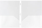 JAM PAPER Plastic 2 Pocket POP Folders - Durable School Folders with Metal Prongs Fastener Clasps - Clear - Bulk 48/Pack