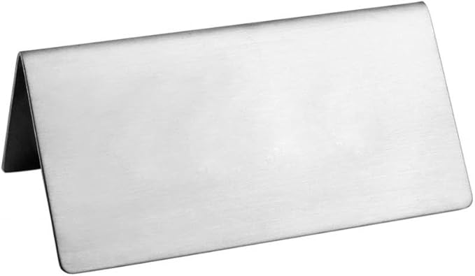 New Star Foodservice Stainless Steel Table Tent Sign (Silver (Plain), 3-Inch by 1-1/2-Inch (Set of 6))