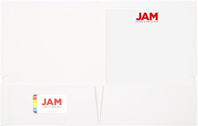 JAM PAPER Laminated Two Pocket Glossy School Folders - Letter Size - High Gloss White - Bulk 100/Box