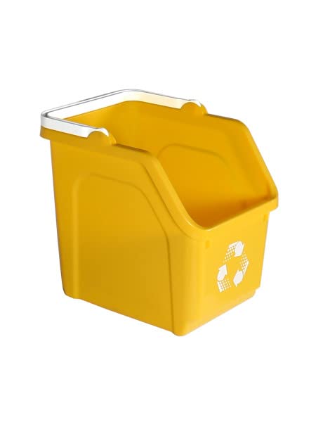 6 Gallon Stackable Recycling Bins for Homes, Garages, Offices Made of 100% Recycled Plastic - (Yellow, 1 Pack)