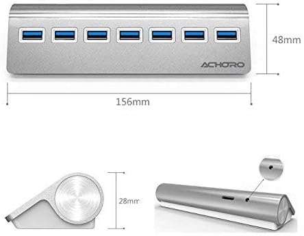 Achoro 7 Ports USB 3.0 Hub - Triangle Aluminum Alloy - High-Speed USB Port Expander - Compatible with PC, iMac, MacBook, Windows, Desktop, and More – Computer Multiple USB HUB (Silver)