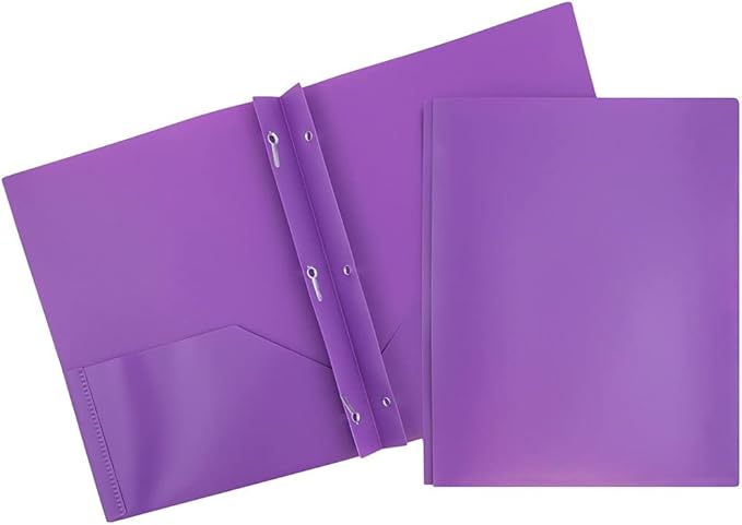 JAM PAPER Plastic Color POP Folders - 2 Pocket Durable Folders with Metal Prongs Fastener Clasps - Assorted Primary Colors - 6/Pack