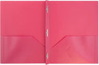 JAM PAPER Plastic Color POP Folders - 2 Pocket Durable Folders with Metal Prongs Fastener Clasps - Assorted Primary Colors - 6/Pack