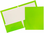 JAM PAPER Laminated Two Pocket Glossy Folders - Lime Green - 3/Pack