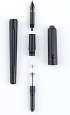 HUASHILAI Luxury Matte Black Forest Fountain Pen Set,Titanium Black Extra Fine and Medium Nibs,Includes 2 Ink Converters,10 Ink Cartridges,15ml ink，Premium Gift Case for Calligraphy (Medium Nib)