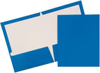 JAM PAPER Laminated Two Pocket Glossy School Folders - Letter Size - High Gloss Blue - 6/Pack