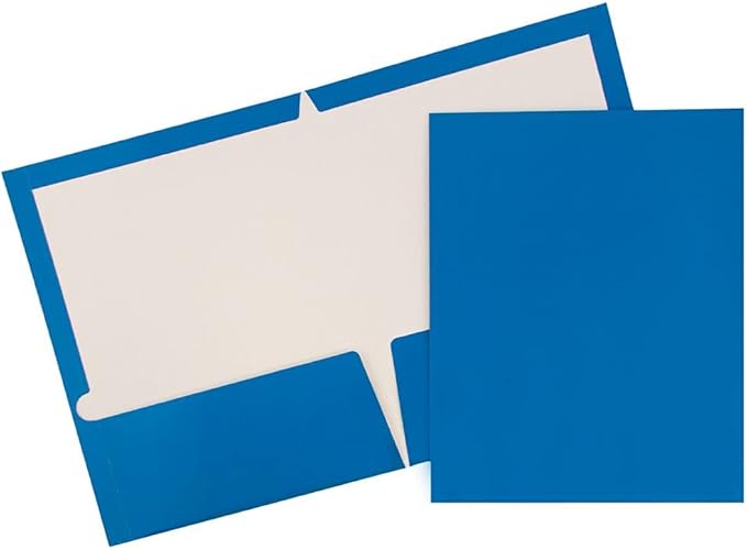 JAM PAPER Laminated Two Pocket Glossy School Folders - Letter Size - High Gloss Blue - 6/Pack
