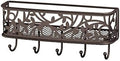 mDesign Wall Mount Metal Entryway Storage Organizer Mail Sorter Basket with 5 Hooks - Letter, Magazine, Coat, Leash and Key Holder for Entryway, Mudroom, Hallway, Kitchen, Office - Bronze