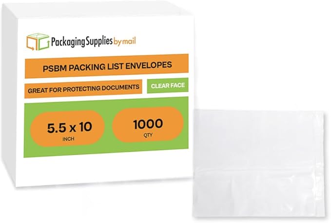 PSBM 1000 PCS 5.5 x 10 Inch Clear Blank Packing List Envelopes, Shipping Documents Pouches/Sleeves for Mailing Labels, Invoices, Documents and Packing Slips