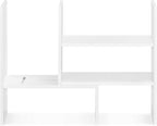 Navaris Desk Organizer Shelf Unit - Desktop Shelves for Table or Countertop - Free-Standing Adjustable Bamboo Shelving for Kitchen or Office - White