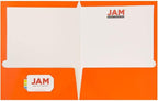 JAM PAPER Laminated Two Pocket Glossy School Folders - Letter Size - High Gloss Orange - Bulk 25/Pack
