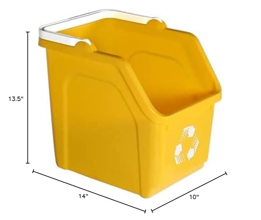 6 Gallon Stackable Recycling Bins for Homes, Garages, Offices Made of 100% Recycled Plastic - (Yellow, 1 Pack)