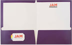 JAM PAPER Laminated Two Pocket Glossy School Folders - Letter Size - High Gloss Purple - Bulk 25/Pack