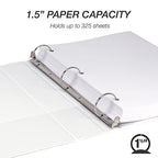 Samsill 1.5 Inch 3 Ring Binders, Made in USA, Economy Round Ring, Clear View Cover, 325 Sheet Capacity - for School, Home, Office - White, 4 Pack