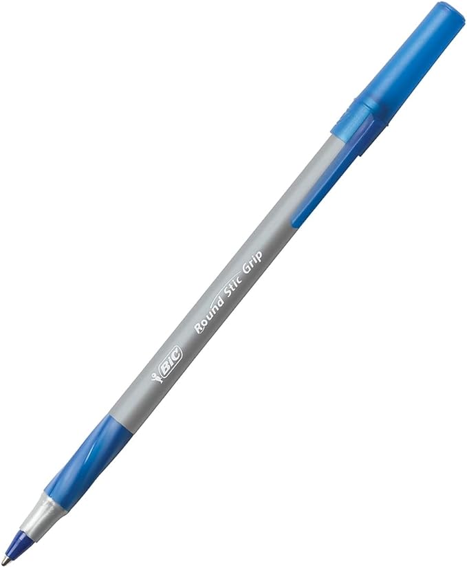BIC Round Stic Grip Xtra Comfort Fine Blue Ballpoint Pens, Medium Point (0.8 mm), 12-Count Pack, Excellent Writing Pens With Soft Grip for Superb Comfort and Control