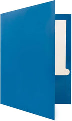 JAM PAPER Laminated Two Pocket Glossy School Folders - Letter Size - High Gloss Blue - Bulk 25/Pack