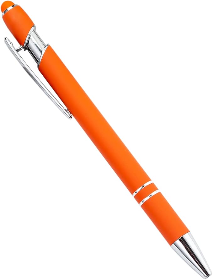 Pasisibick 12-Pack Orange Ballpoint Pens with Stylus Tip - 2 in 1 Metal Stylus, 1.0 mm Medium Point, Smooth Pen for Touch Screen Tablet