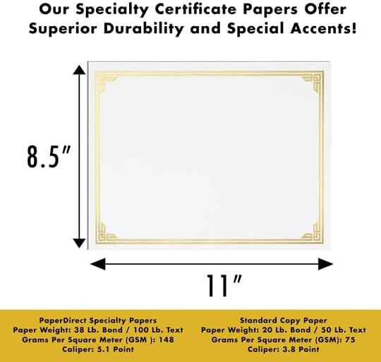 PaperDirect Gold on White Classic Specialty Certificates, 8½ x11, Foil Accents, 50 Count, Certificates And Awards Paper, For School, Work, Diplomas & Award Certificates