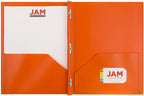 JAM PAPER Plastic Color POP Folders - 2 Pocket Durable Folders with Metal Prongs Fastener Clasps - Orange - 6/Pack
