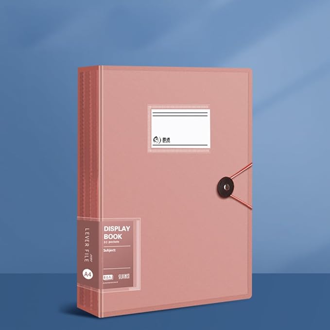 A4 80 Pockets 160/Sides Display Book Paper Document Holder, Business Presentation Book Presentation Folder (80 Pockets Transparent Pink)
