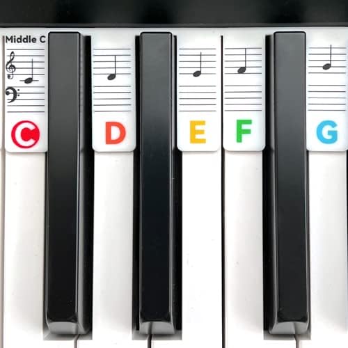 BEATBIT Piano Notes Guide for Beginner, Removable Piano Keyboard Note Labels for Learning, 88-Key Full Size, Made of Silicone, No Need Stickers, Reusable and Comes with Box (Rainbow Colors）