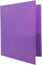 JAM PAPER Plastic 2 Pocket POP Folders - Durable School Folders with Metal Prongs Fastener Clasps - Purple - Bulk 48/Pack