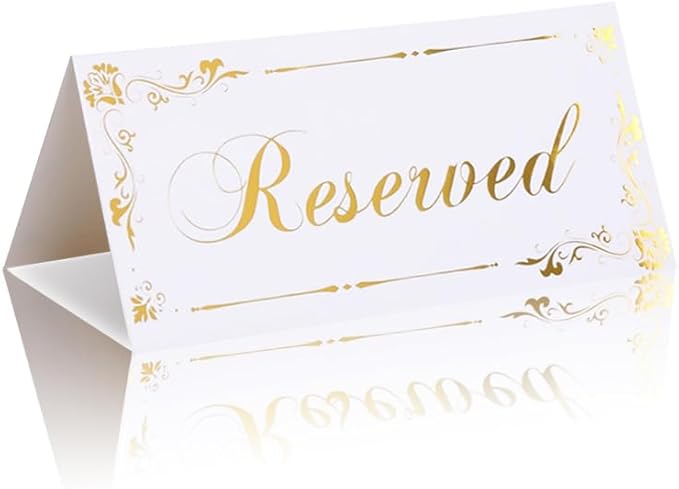 12 Pack Reserved Table Signs White Reserved Table Tent Card with Gold Foil Design for Wedding Party Restaurant - Double Sided Reserved Sign Table Tent Place Cards for Event