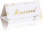 20 Pack Reserved Table Signs White Reserved Table Tent Card with Gold Foil Design for Wedding Party Restaurant - Double Sided Reserved Sign Table Tent Place Cards for Event