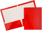 JAM PAPER Laminated Two Pocket Glossy School Folders - Letter Size - High Gloss Assorted Primary Colors - 6/Pack