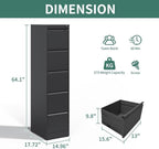 FLIXELIO 5 Drawer File Cabinet with Lock,Metal Vertical Filing Cabinets for Home Office,Heavy Duty File Storage Cabinet for Letter/Legal/A4/F4 Size File,Assembly Require (Black, Vertical 5 Drawer)