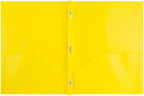 JAM PAPER Plastic 2 Pocket POP Folders - Durable School Folders with Metal Prongs Fastener Clasps - Yellow - Bulk 48/Pack