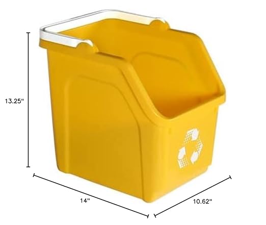 6 Gallon Stackable Recycling Bins for Homes, Garages, Offices Made of 100% Recycled Plastic - (Yellow, 3 Pack)