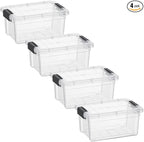Superio Clear Storage Boxes with Lids, 3.4 Quart Plastic Container Bins for Organizing, Stackable Crates, BPA Free, Non Toxic, Odor Free, Organizers for Home, Office and Dorm, 4 Pack