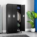 SUPEER 3 Doors Metal Lockers for Employees with Lock, Metal Locker with 9 Hooks for School Garage Office Gym Home,Assembly Required,Black