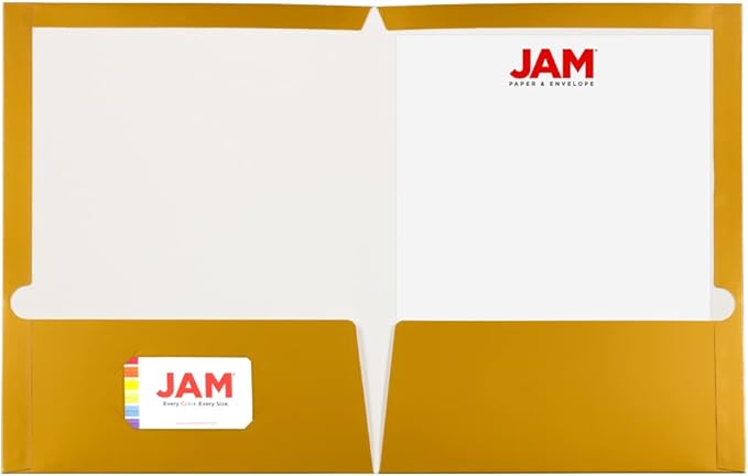 JAM PAPER Laminated Two Pocket Glossy School Folders - Letter Size - High Gloss Gold - 6/Pack