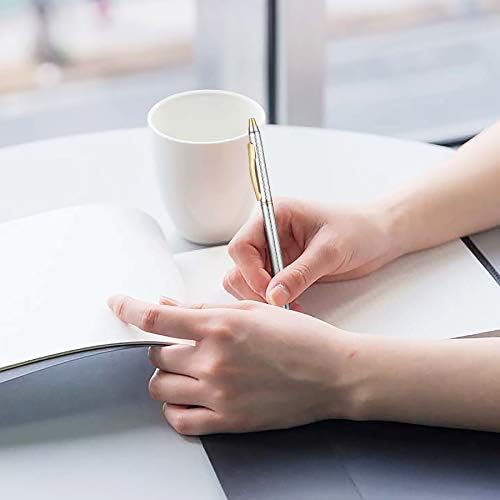 Unibene Slim Metallic Retractable Ballpoint Pens - Carved Chrome & Gold, Nice Gift for Business Office Students Teachers Wedding Christmas, Medium Point(1 mm) 6 Pack-Black ink