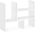 Navaris Desk Organizer Shelf Unit - Desktop Shelves for Table or Countertop - Free-Standing Adjustable Bamboo Shelving for Kitchen or Office - White